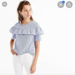 J.CREW Striped Edie Top Shirting with Ruffle